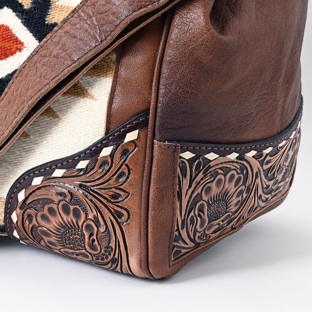 ADBG516 Tooled Leather & Saddle Blanket Duffel Bag Belle Western Travel Weekender by American Darling