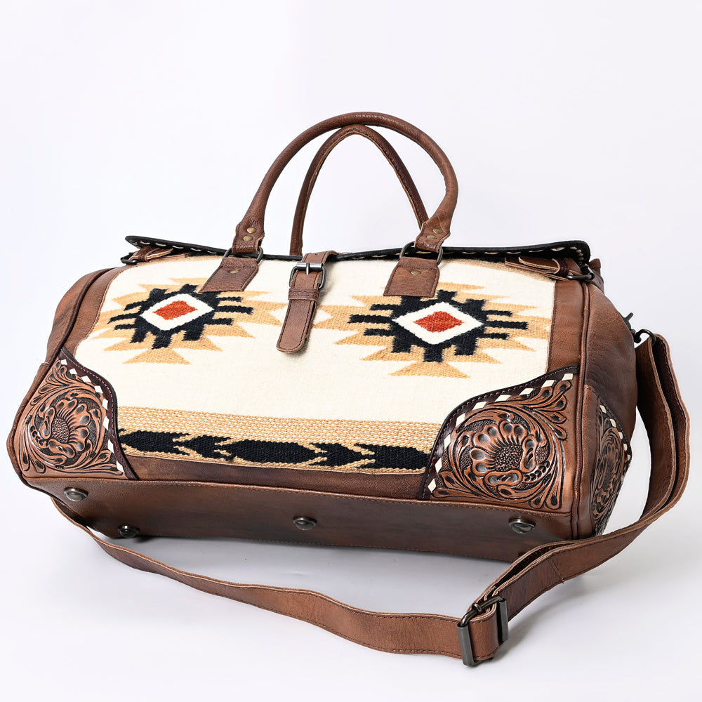 ADBG516 Tooled Leather & Saddle Blanket Duffel Bag Belle Western Travel Weekender by American Darling