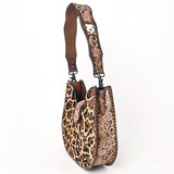 ADBG1075 Leopard Print Cowhide Hobo Bag with Tooled Feather Strap-Western Leather Shoulder Purse