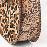 ADBG1075 Leopard Print Cowhide Hobo Bag with Tooled Feather Strap-Western Leather Shoulder Purse