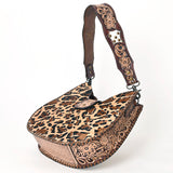 ADBG1075 Leopard Print Cowhide Hobo Bag with Tooled Feather Strap-Western Leather Shoulder Purse