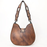 ADBG1075 Leopard Print Cowhide Hobo Bag with Tooled Feather Strap-Western Leather Shoulder Purse