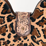 ADBG1075 Leopard Print Cowhide Hobo Bag with Tooled Feather Strap-Western Leather Shoulder Purse