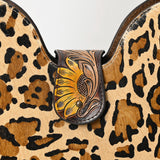 ADBG1075 Leopard Print Cowhide Hobo Bag with Tooled Feather Strap-Western Leather Shoulder Purse