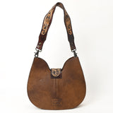 ADBG1075 Leopard Print Cowhide Hobo Bag with Tooled Feather Strap-Western Leather Shoulder Purse