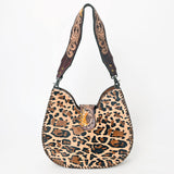 ADBG1075 Leopard Print Cowhide Hobo Bag with Tooled Feather Strap-Western Leather Shoulder Purse