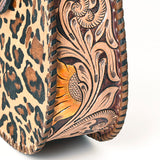 ADBG1075 Leopard Print Cowhide Hobo Bag with Tooled Feather Strap-Western Leather Shoulder Purse