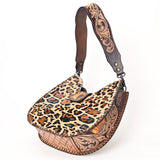 ADBG1075 Leopard Print Cowhide Hobo Bag with Tooled Feather Strap-Western Leather Shoulder Purse