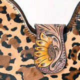 ADBG1075 Leopard Print Cowhide Hobo Bag with Tooled Feather Strap-Western Leather Shoulder Purse