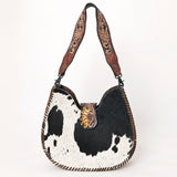 LC-ADBG1076 Hair-On Cowhide Hobo Bag with Tooled Leather Strap-Western Shoulder Purse by American Darling