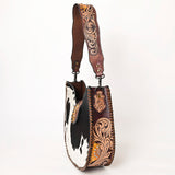 LC-ADBG1076 Hair-On Cowhide Hobo Bag with Tooled Leather Strap-Western Shoulder Purse by American Darling