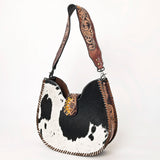 LC-ADBG1076 Hair-On Cowhide Hobo Bag with Tooled Leather Strap-Western Shoulder Purse by American Darling