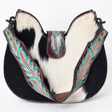 LC-ADBG1076 Hair-On Cowhide Hobo Bag with Tooled Leather Strap-Western Shoulder Purse by American Darling