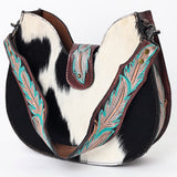 LC-ADBG1076 Hair-On Cowhide Hobo Bag with Tooled Leather Strap-Western Shoulder Purse by American Darling
