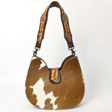 LC-ADBG1081 Hair-On Cowhide Hobo Bag-Tooled & Hand-Painted Leather Strap