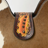LC-ADBG1081 Hair-On Cowhide Hobo Bag-Tooled & Hand-Painted Leather Strap