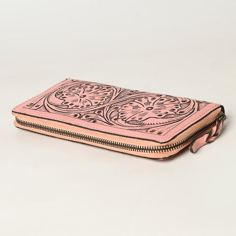 ADBGZ731 Hand Tooled Genuine Leather Floral Zip Organiser - Western Cowgirl Style