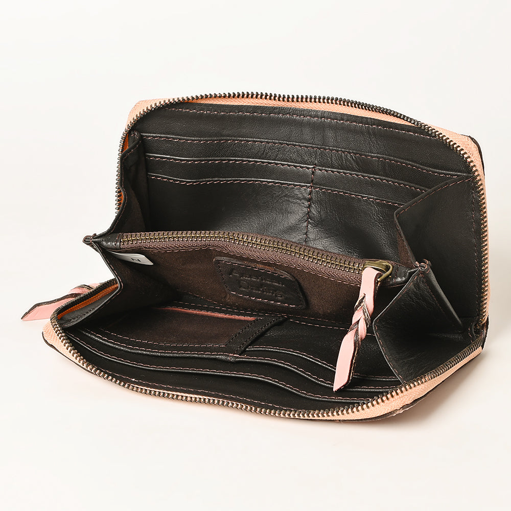 ADBGZ731 Hand Tooled Genuine Leather Floral Zip Organiser - Western Cowgirl Style