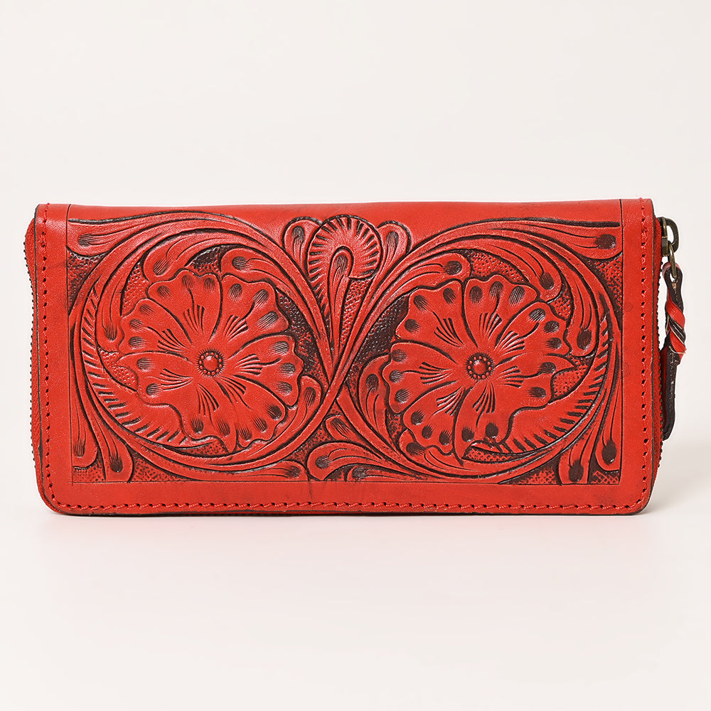 ADBGZ731 Hand Tooled Genuine Leather Floral Zip Organiser - Western Cowgirl Style