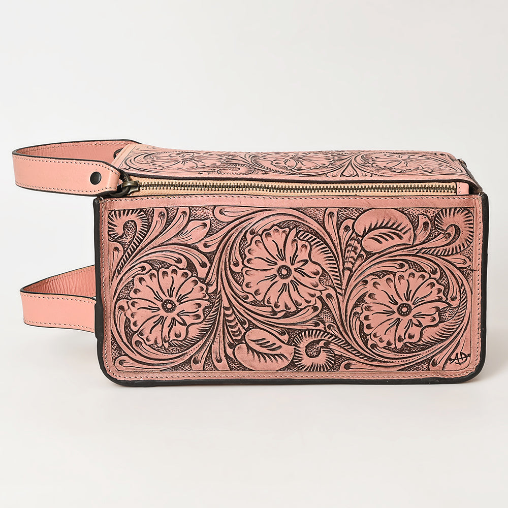 ADBGZ733 Natural Hand Tooled Leather Toiletry Bag - Western Floral Toiletry or Travel Case