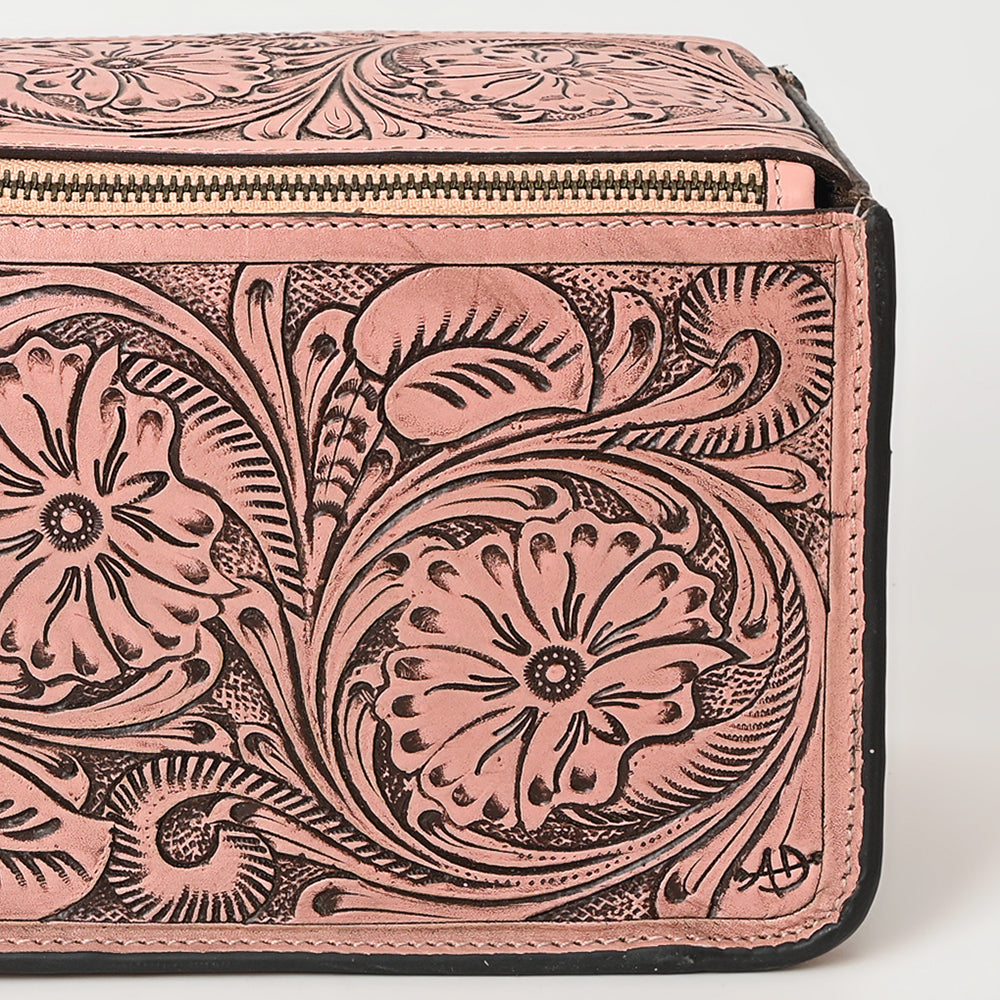 ADBGZ733 Natural Hand Tooled Leather Toiletry Bag - Western Floral Toiletry or Travel Case