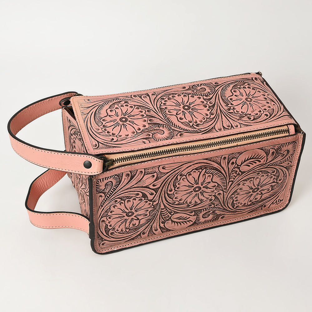 ADBGZ733 Natural Hand Tooled Leather Toiletry Bag - Western Floral Toiletry or Travel Case