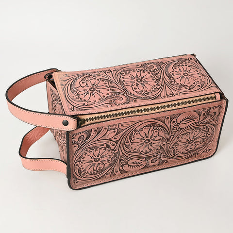 ADBGZ733 Natural Hand Tooled Leather Toiletry Bag - Western Floral Toiletry or Travel Case