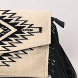 LC-ADBGS178BG Western Crossbody Envelope with Aztec Design and Fringe - Black & Ivory Wool Fabric