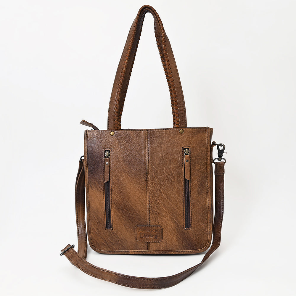 American Darling Hair-on Cowhide Tote Bag with Hand-Tooled Leather and Fringes