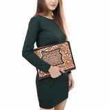 ADBG1087-Western Leather Bible Cover Hand Tooled Floral Design with Croc Print Portfolio Women Bag by American Darling