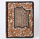 ADBG1087-Western Leather Bible Cover Hand Tooled Floral Design with Croc Print Portfolio Women Bag by American Darling