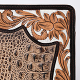 ADBG1087-Western Leather Bible Cover Hand Tooled Floral Design with Croc Print Portfolio Women Bag by American Darling