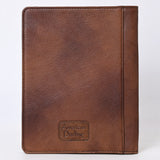 ADBG1087-Western Leather Bible Cover Hand Tooled Floral Design with Croc Print Portfolio Women Bag by American Darling
