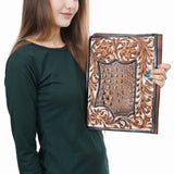 ADBG1087-Western Leather Bible Cover Hand Tooled Floral Design with Croc Print Portfolio Women Bag by American Darling