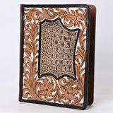 ADBG1087-Western Leather Bible Cover Hand Tooled Floral Design with Croc Print Portfolio Women Bag by American Darling