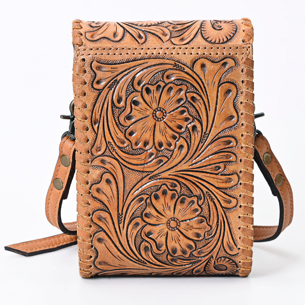 ADBG1089 Hand Tooled Floral CellPhone Holder Genuine Western Leather Women Bag