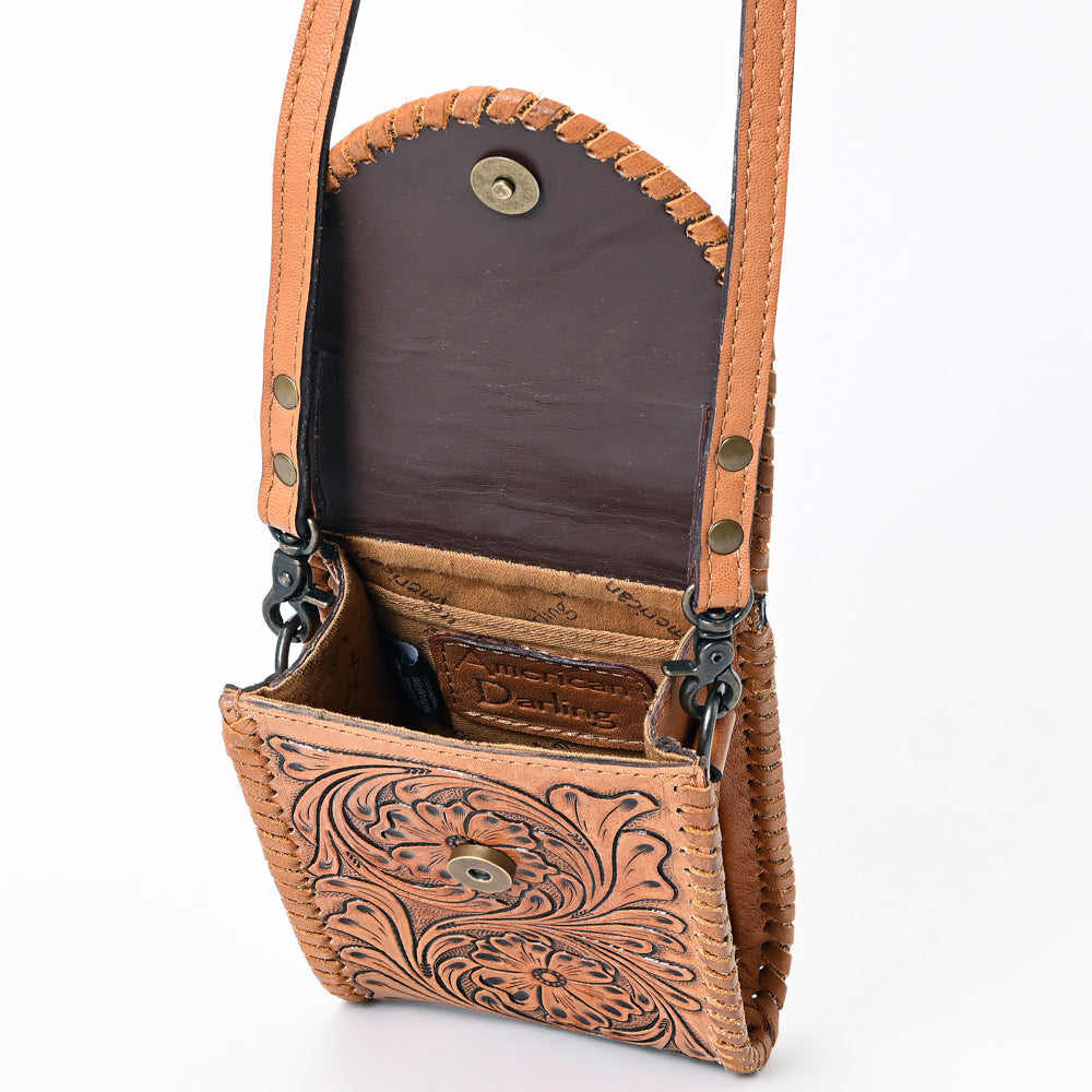 ADBG1089 Hand Tooled Floral CellPhone Holder Genuine Western Leather Women Bag