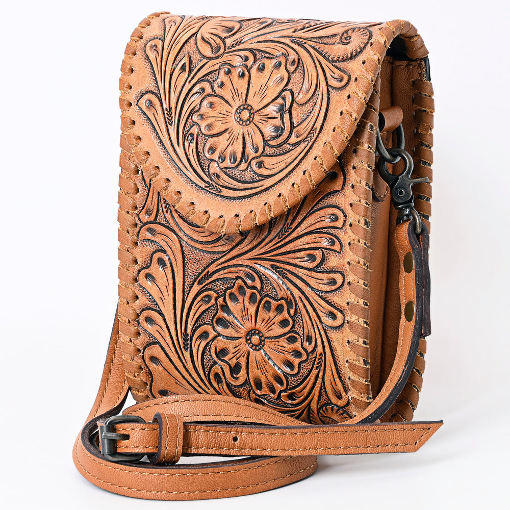 ADBG1089 Hand Tooled Floral CellPhone Holder Genuine Western Leather Women Bag