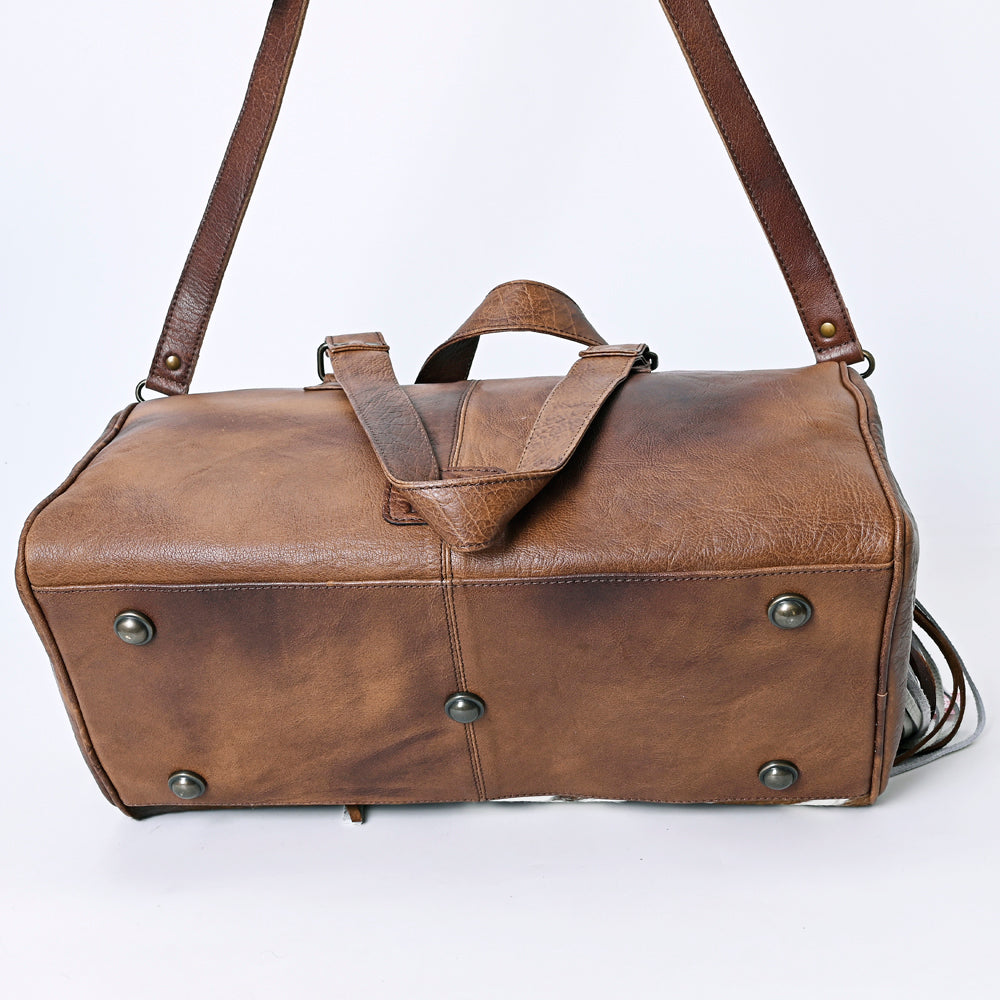 American Darling Western Leather Duffel Bag with Hair-On Cowhide and Fringe