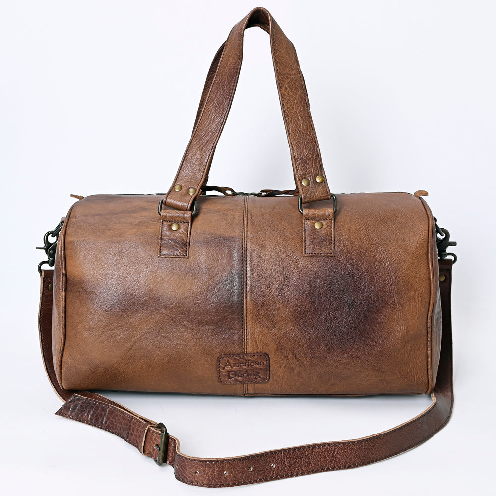 American Darling Western Leather Duffel Bag with Hair-On Cowhide and Fringe