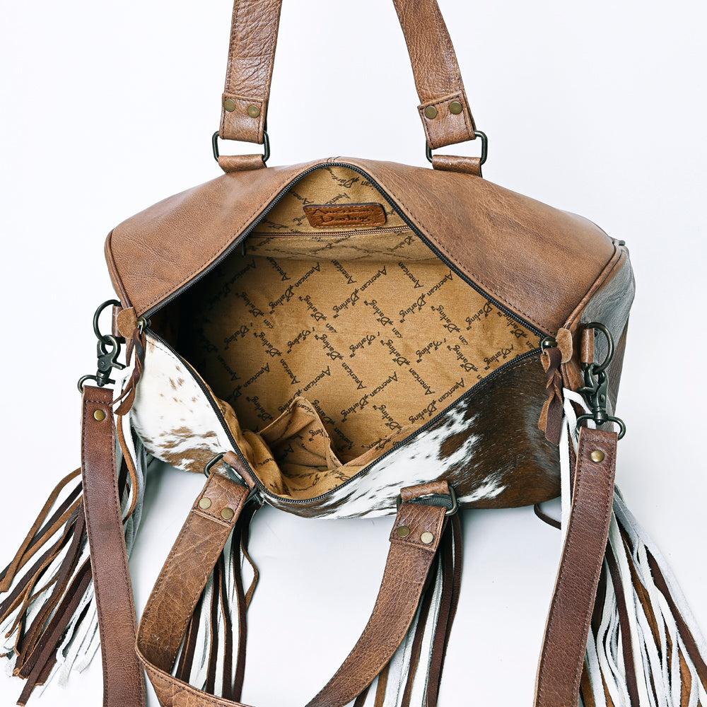 American Darling Western Leather Duffel Bag with Hair-On Cowhide and Fringe