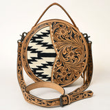 ADBG1094 Hand-Tooled Floral Western Leather Canteen Bag with Wool Saddle Blanket Tooled Strap -American Darling