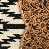 ADBG1094 Hand-Tooled Floral Western Leather Canteen Bag with Wool Saddle Blanket Tooled Strap -American Darling