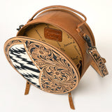 ADBG1094 Hand-Tooled Floral Western Leather Canteen Bag with Wool Saddle Blanket Tooled Strap -American Darling