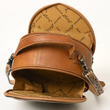 ADBG1094 Hand-Tooled Floral Western Leather Canteen Bag with Wool Saddle Blanket Tooled Strap -American Darling