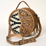 ADBG1094 Hand-Tooled Floral Western Leather Canteen Bag with Wool Saddle Blanket Tooled Strap -American Darling