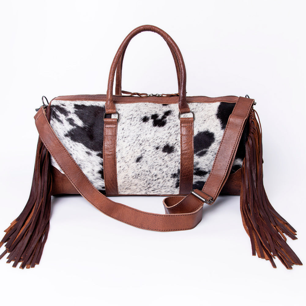 American Darling Western Leather Duffle Bag Hair-On Cowhide and Fringe