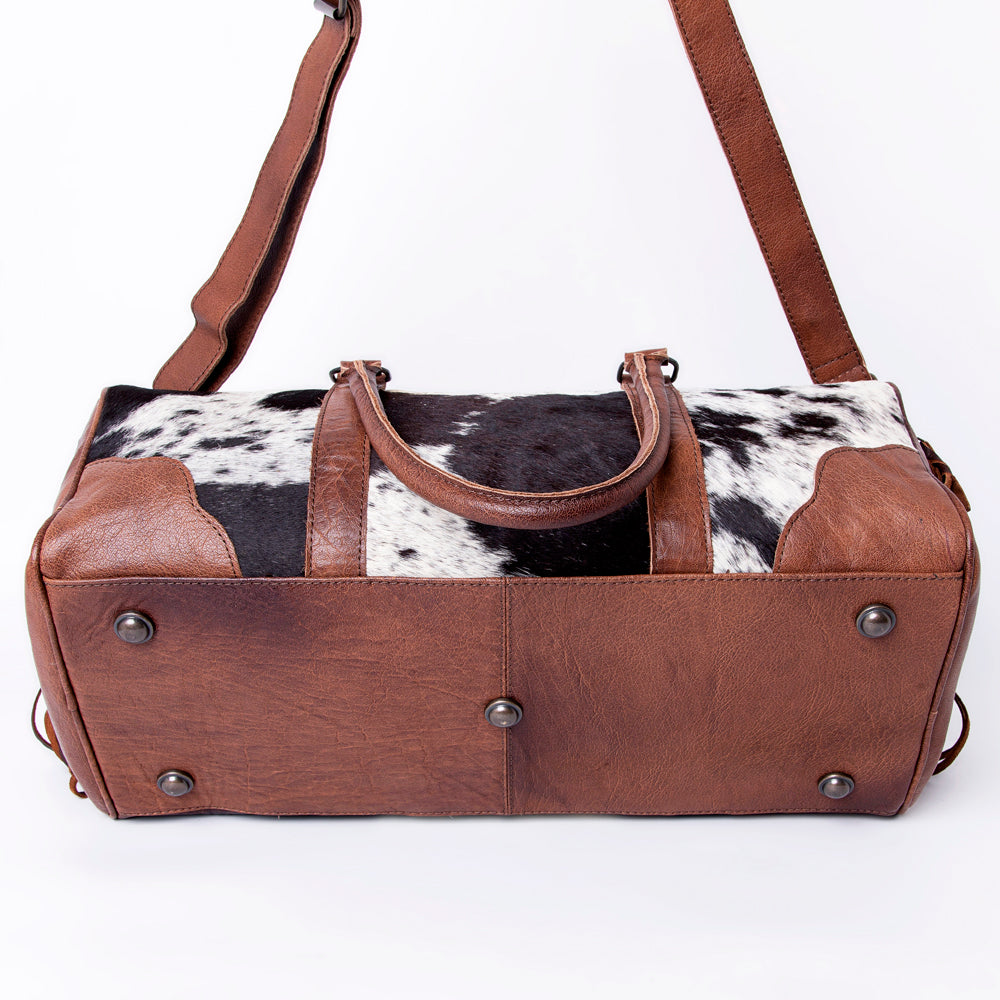 American Darling Western Leather Duffle Bag Hair-On Cowhide and Fringe