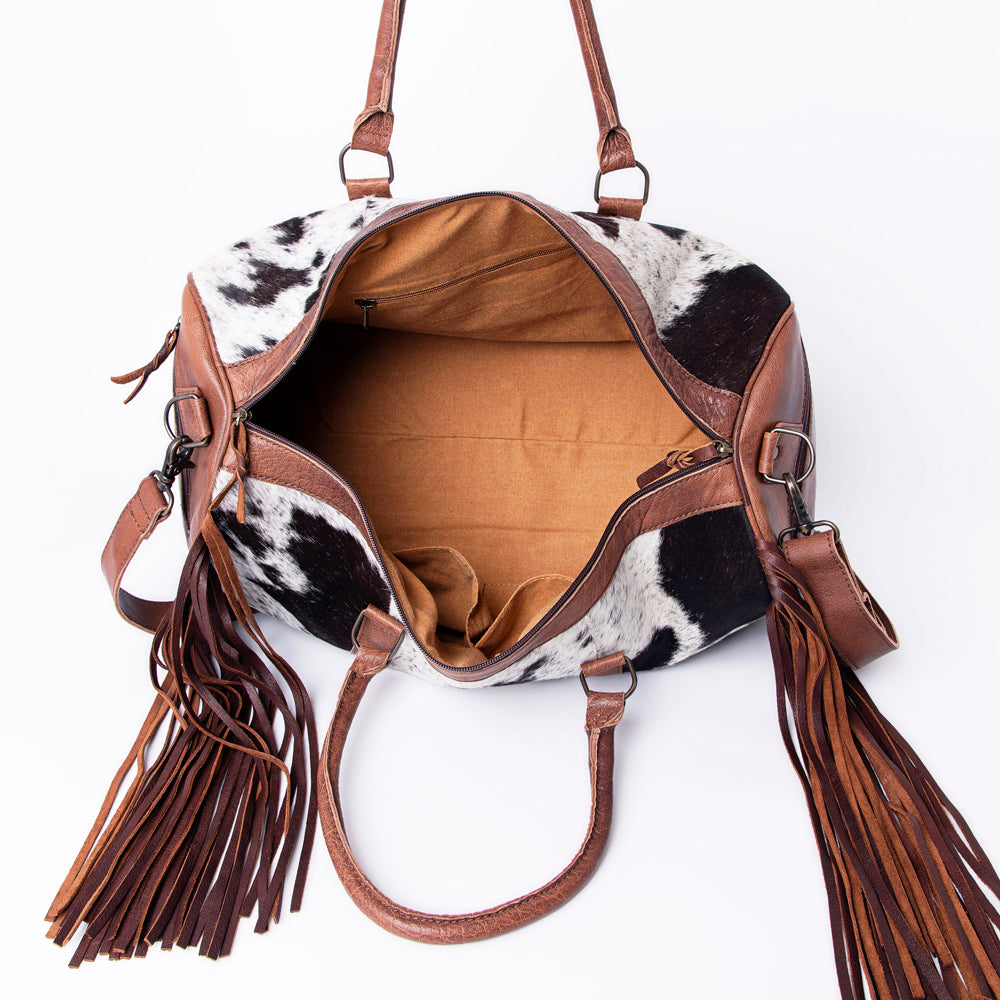 American Darling Western Leather Duffle Bag Hair-On Cowhide and Fringe