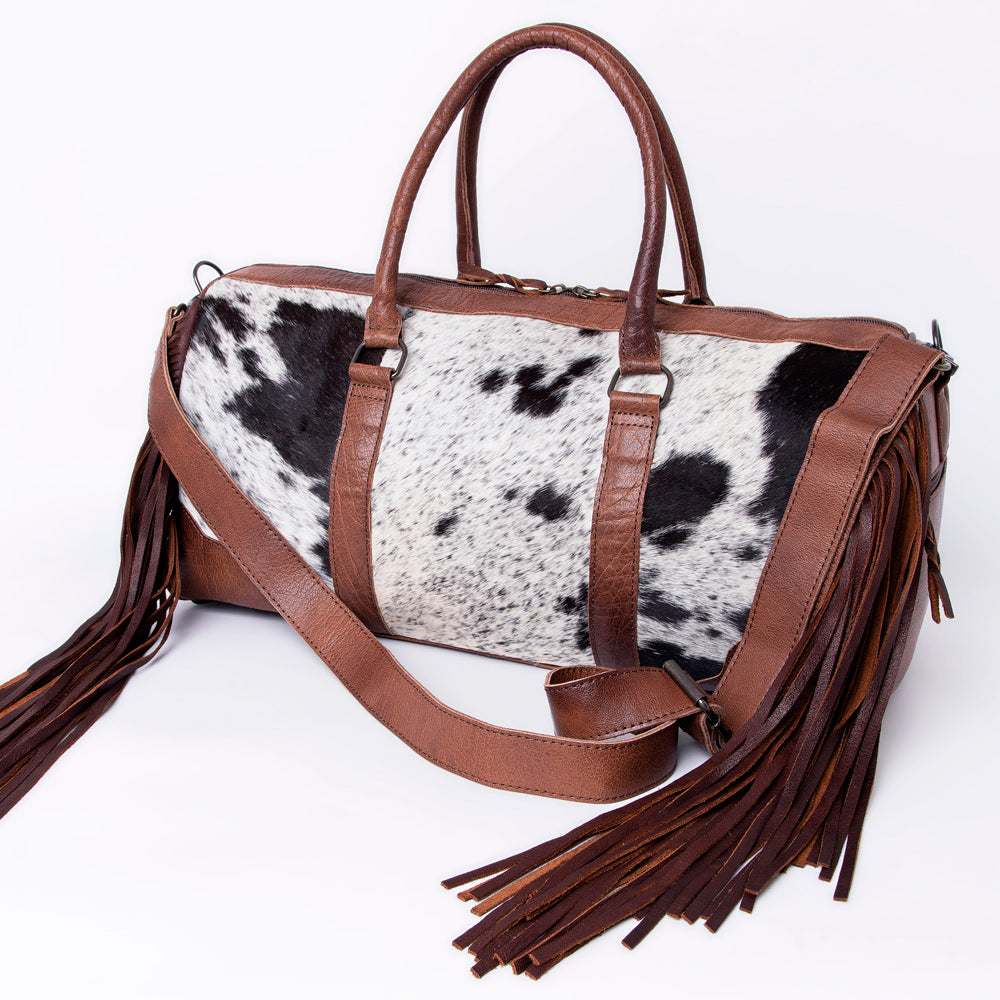 American Darling Western Leather Duffle Bag Hair-On Cowhide and Fringe